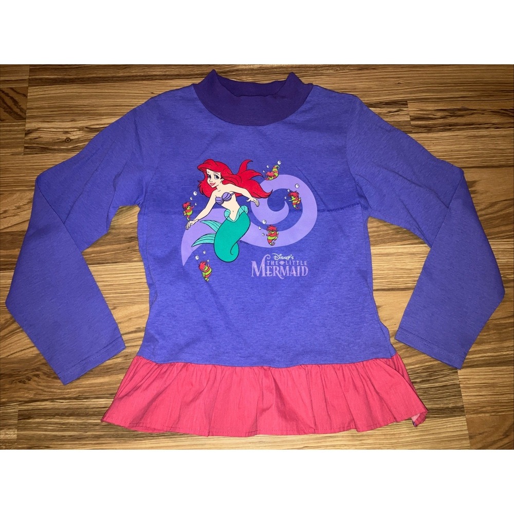 Vtg 90's Disney Little Mermaid Ariel Mock neck ruffle bottom‎ Girls Size 12